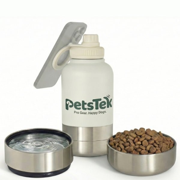 PetsTEK-PetsTek Portable Dog Water Bottle - 3 in 1 Insulated Stainless Steel Travel Bowl and Dispenser with Leak Proof Magnetic Lid