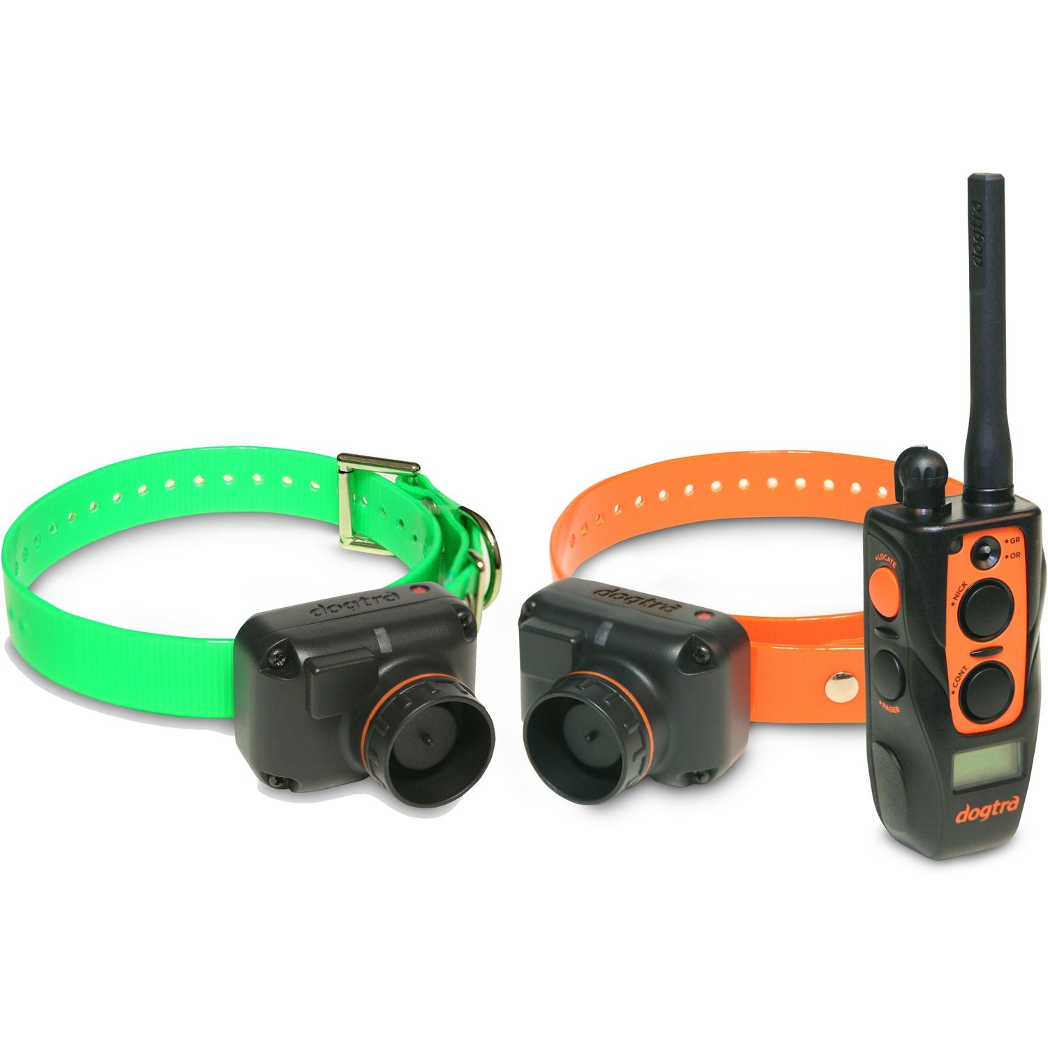 Dogtra 2702T&B Remote Training Collar Set with 1 Transmitter and 2 Receivers in Green and Orange