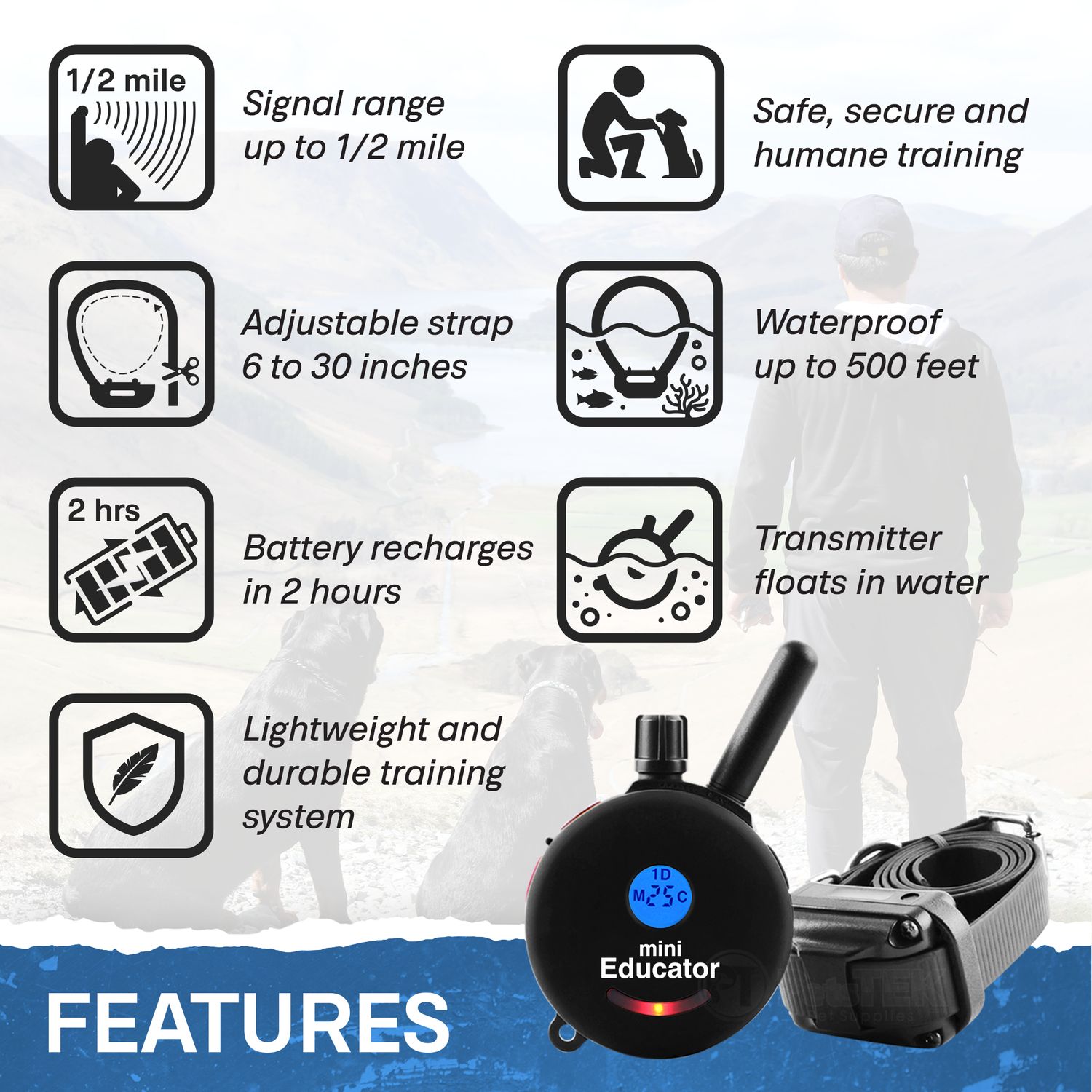 E-Collar Technologies ET-300-BK-PC Remote Training Collar Features