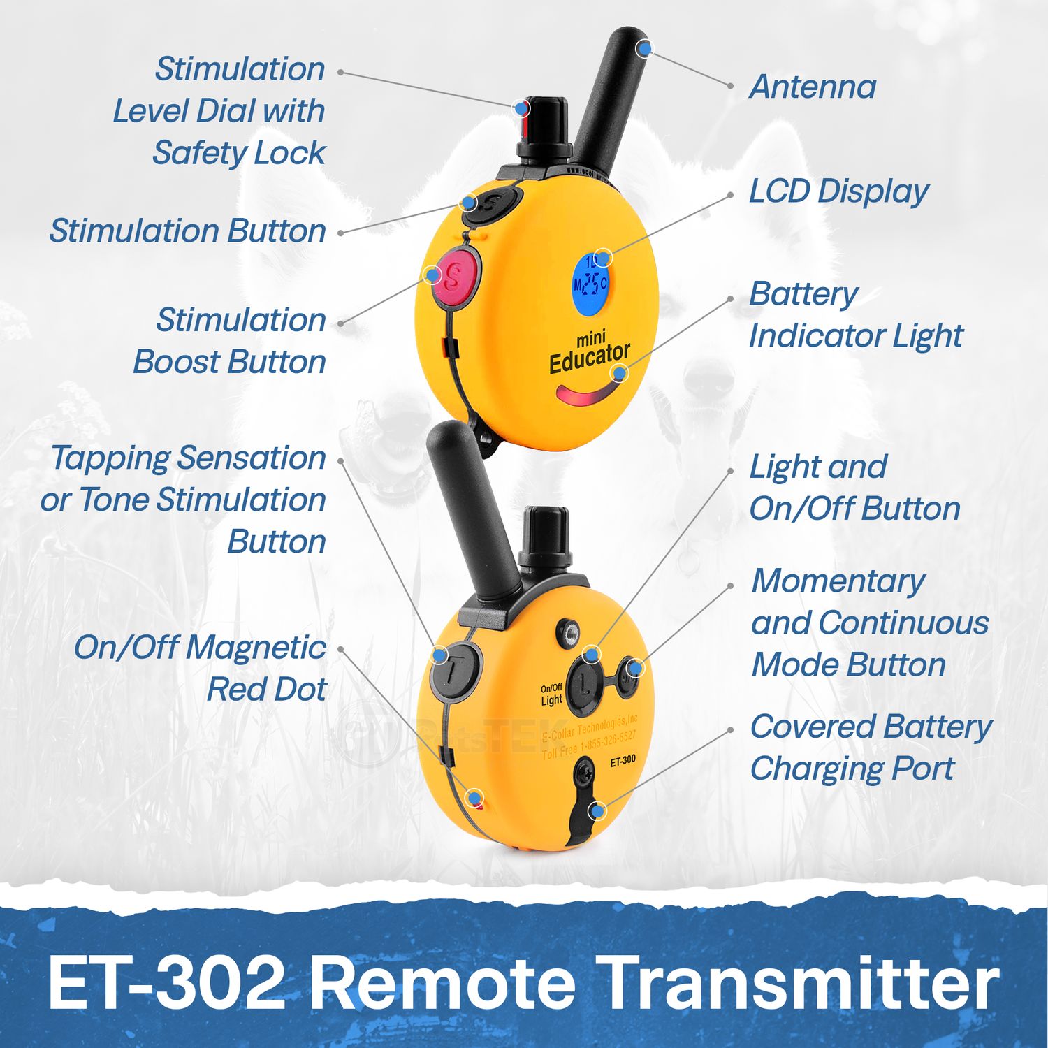 E-Collar Technologies ET-302 2-Dog Remote Transmitter Features