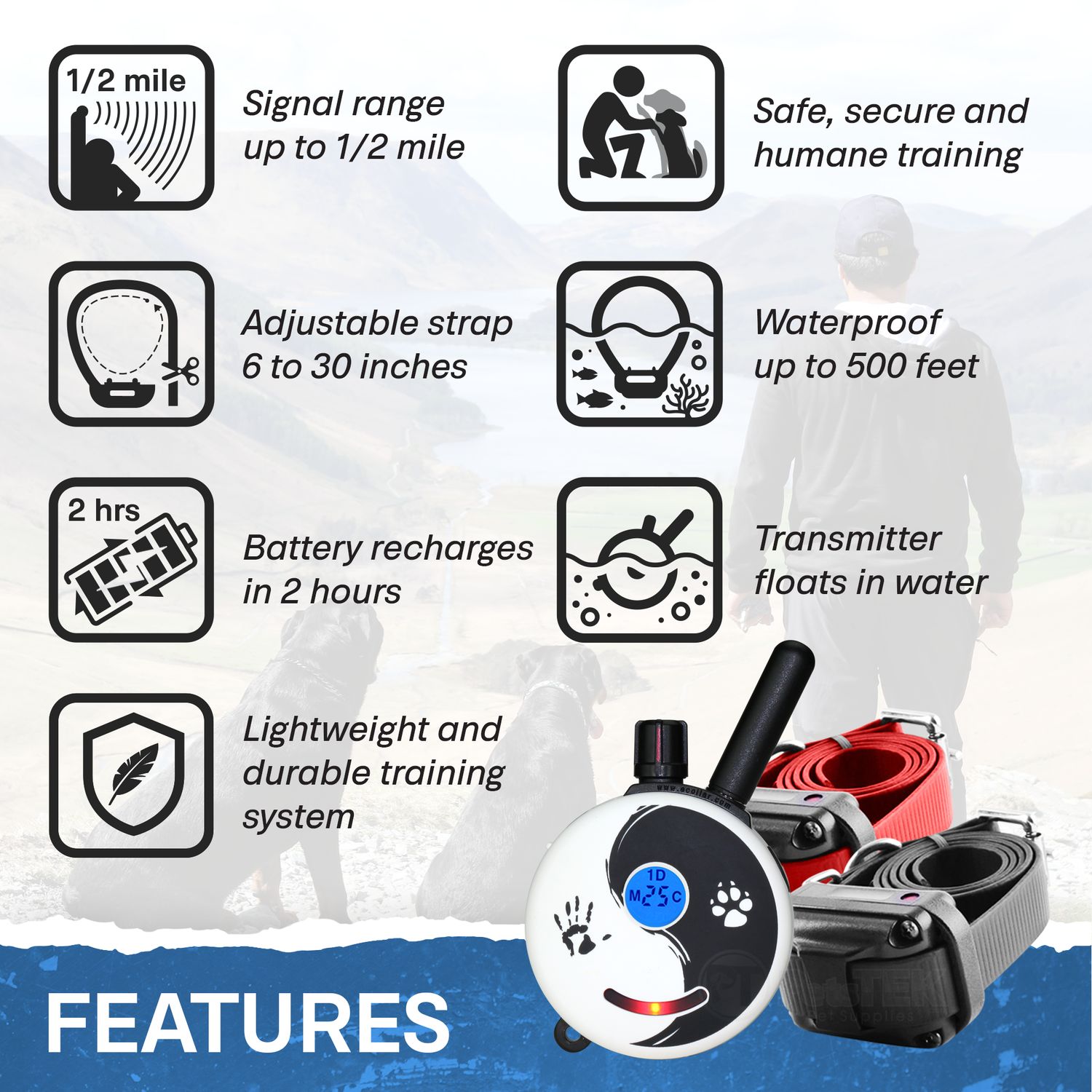 E-Collar Technologies ET-302-Z 2-Dog Remote Training Collar Features