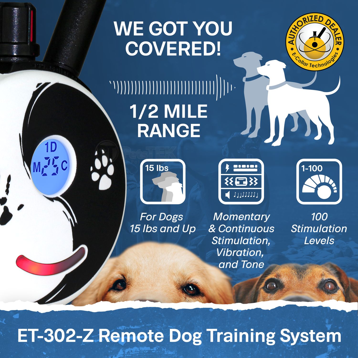 E-Collar Technologies ET-302-Z 2-Dog Remote Training Collar Range
