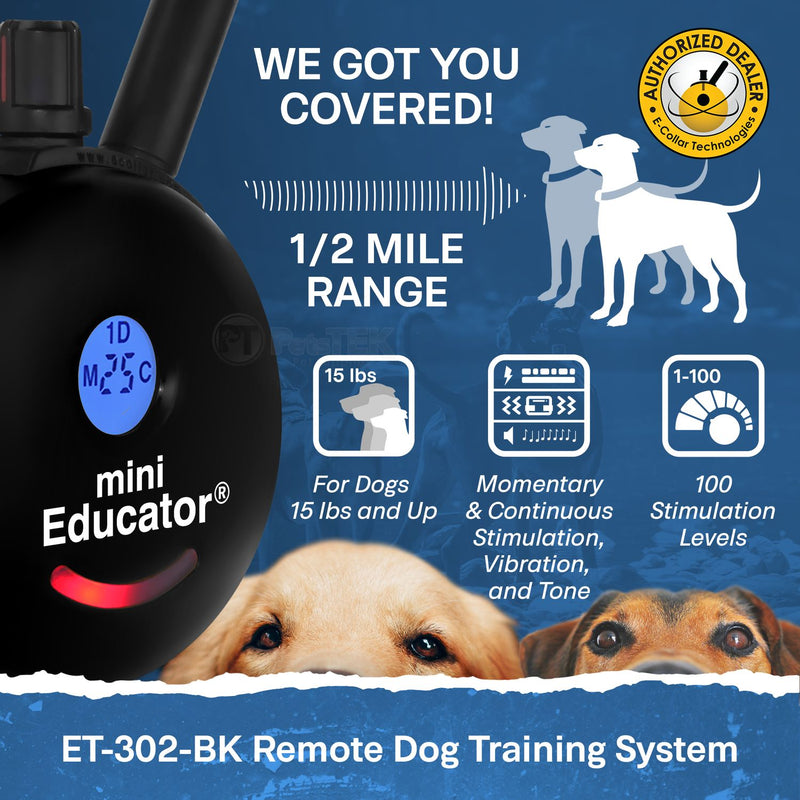 Mini Educator ET-302 Remote Dog Training Collar Black by E-Collar Technologies-zoom-