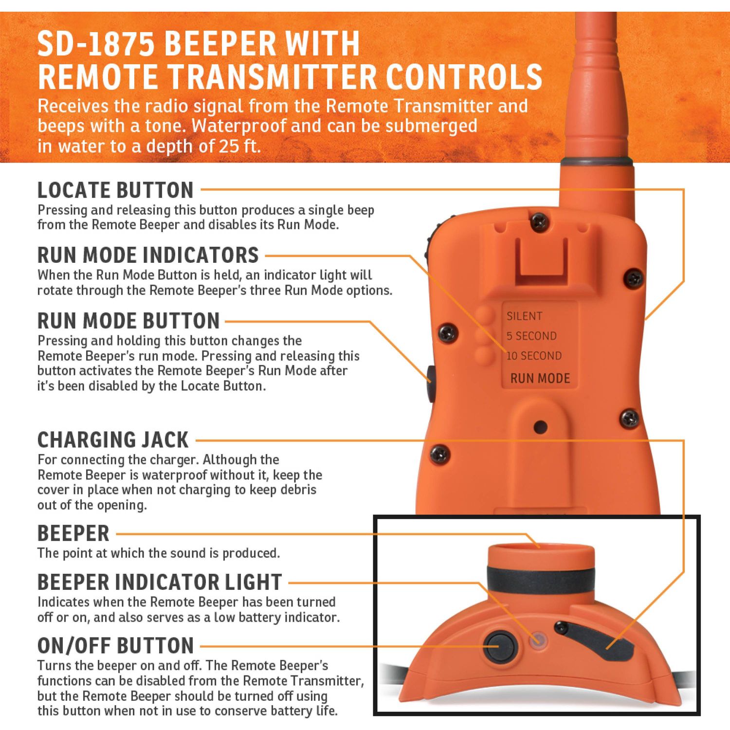 SportDOG SD-1875 UplandHunter Remote Training Collar Beeper with Remote Transmitter Controls