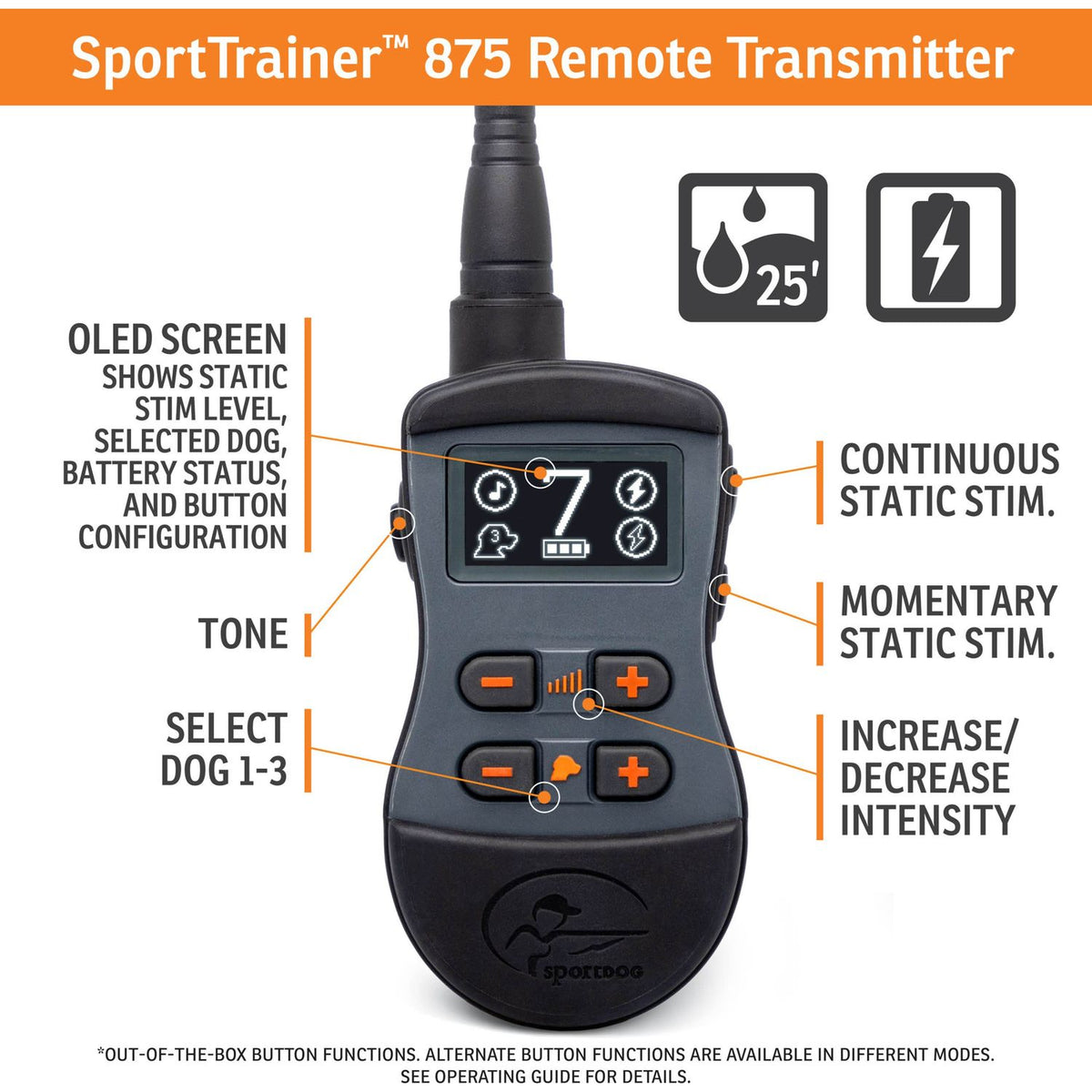SportDOG SD-875 Black SportTrainer Remote Training Collar Transmitter Features